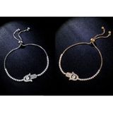 Valentines Day Gift Hamsa Hand Crystal Inlaid Hand Chain Bracelet  Chain Length: 25cm(Gold)