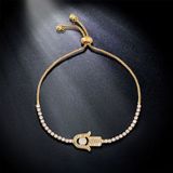 Valentines Day Gift Hamsa Hand Crystal Inlaid Hand Chain Bracelet  Chain Length: 25cm(Gold)