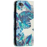 Colored Drawing Pattern Invisible Magnetic Horizontal Flip PU Leather Case with Holder & Card Slots & Wallet For iPhone 8 & 7(Blue Leaves)