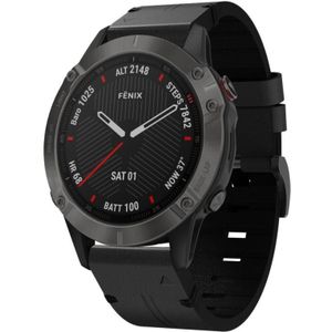 Voor Garmin Fenix 6 Sapphire GPS 22mm lederen stalen gesp horlogeband