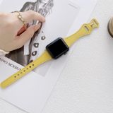 Small Waist 8-shape Reverse Buckle Leather Replacement Strap Watchband For Apple Watch Series 7 & 6 & SE & 5 & 4 44mm  / 3 & 2 & 1 42mm(Yellow)