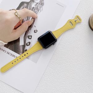 Small Waist 8-shape Reverse Buckle Leather Replacement Strap Watchband For Apple Watch Series 7 & 6 & SE & 5 & 4 44mm / 3 & 2 & 1 42mm(Yellow)