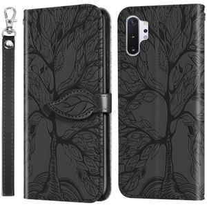 Voor Samsung Galaxy Note10+ Life of Tree Embossing Pattern Horizontale Flip Lederen Case met Holder & Card Slot & Wallet & Photo Frame & Lanyard(Zwart)