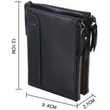 Genuine Cowhide Leather Crazy Horse Texture Dual Zipper Short Style Card Holder Wallet RFID Blocking Card Bag Protect Case for Men  Size: 12.1*9.4*2.7cm(Black)