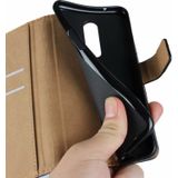 Leather Horizontal Flip Holster for One Plus 6  with Magnetic Clasp and Bracket and Card Slot and Wallet(Black)