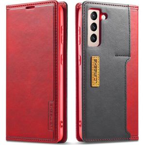 For Samsung Galaxy S21 FE LC.IMEEKE LC-001 Series PU + TPU Color Matching Frosted Horizontal Flip Leather Case with Holder & Card Slot(Red)