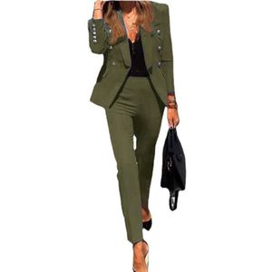 2 in 1 massief kleur lange mouw broeken pak voor dames (kleur: leger groen formaat: s)
