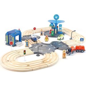 Multifunctionele houten politiebureau Road Track Set Baby Assembling Bouwstenen Educatieve Early Education Toys