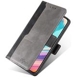 For Samsung Galaxy A22 5G Retro Texture Contrast Color Buckle Horizontal Flip Leather Case with Holder(Black+Grey)