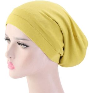 3 PCS TJM-423 Cotton Skullcap Double-Layer Chemotherapy Hat Confinement Hat Turban(Lemon Yellow)