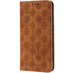 For iPhone 12 Pro Max Lucky Flowers Embossing Pattern Magnetic Horizontal Flip Leather Case with Holder & Card Slots(Yellow Brown)
