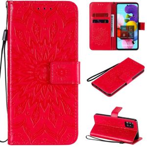 For Samsung Galaxy A51 5G Embossed Sunflower Pattern Horizontal Flip PU Leather Case with Holder & Card Slots & Wallet & Lanyard(Red)