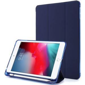 For iPad Mini (2019) Airbag Horizontal Flip Leather Case with Three-fold Holder & Pen Holder(Dark Blue)