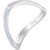 SCR945-6PK S925 Sterling Zilver Wit Vergulde Gepersonaliseerde V-vormige Dual Wear Ring Hand Decoratie(Roze)