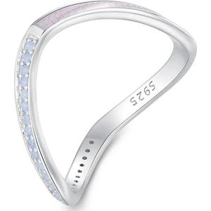 SCR945-6PK S925 Sterling Zilver Wit Vergulde Gepersonaliseerde V-vormige Dual Wear Ring Hand Decoratie(Roze)