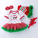 Baby kerstkleding korte mouwen Cartoon Print Lace Dress Vier-delige (Kleur: Santa White Size:80)