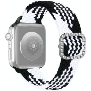 Verstelbare nylon gevlochten elasticiteit diamant gesp vervangende band horlogeband voor Apple Watch Series 7 & 6 & SE & 5 & 4 44mm / 3 & 2 & 1 42mm (zwart wit)