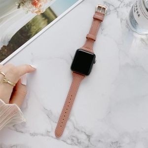 Naaiende vlakte Weave Small Taille Lederen Vervanging Strap Horlogeband voor Apple Watch Series 7 45 mm / 6 & SE & 5 & 4 44mm / 3 & 2 & 1 42mm (Dark Pink)