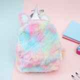 2 PCS Unicorn Backpack Bag For Teenager Colorful Fur Leather Schoolbag Female Travel Shoulder Bag(Colour)