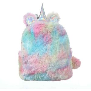 2 PCS Unicorn Backpack Bag For Teenager Colorful Fur Leather Schoolbag Female Travel Shoulder Bag(Colour)
