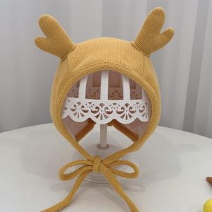 MZ9853 Baby Cartoon Animal Ears Shape Skullcap Cotton Keep Warm and Windproof Hat  Size: Suitable for 0-12 Months  Style:Antlers(Yellow)