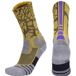 2 paar lengte buis basketbal sokken boksen roller schaatsen rijden sport sokken  maat: XL 43-46 yards (geel paars)