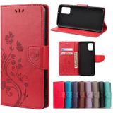 Voor Xiaomi Redmi Note 10 5G Butterfly Flower Pattern horizontale flip lederen case met houder en kaart slots &portemonnee (rood)