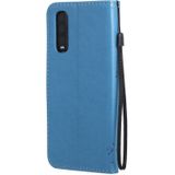 For OPPO Find X2 Tree & Cat Pattern Pressed Printing Horizontal Flip PU Leather Case with Holder & Card Slots & Wallet & Lanyard(Blue)