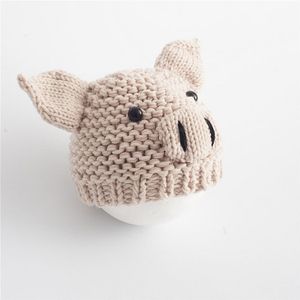 Newborn Babies Photography Clothing Cartoon Pig Shape Woolen Knit Cap  Suitable for age:0-3 Months(Beige )