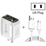 F002C QC3.0 USB + USB 2.0 LED Digital Display Snelle oplader met USB naar Micro USB-gegevenskabel  US Plug (White)