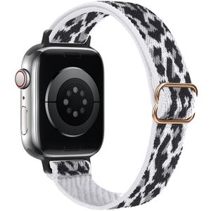 Nylon horlogeband met kleine taille voor Apple Watch Series 7 45 mm / 6 & SE & 5 & 4 44 mm / 3 & 2 & 1 42 mm (witte luipaard)