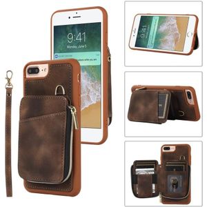 Voor iPhone 8 Plus / 7 Plus Rits Card Bag Back Cover Phone Case(Bruin)