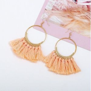 Tassel Earrings for Women Ethnic Big Drop Earrings Bohemia Fashion Jewelry Trendy Cotton Rope Fringe Long Dangle Earrings(Light Pink)