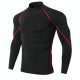 Heren hoge hals fitness atletisch hardloopshirt met lange mouwen stretch sneldrogend opstaand sweatshirt  maat: S (TC56 rode lijn op zwart)