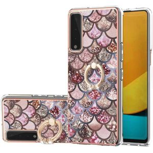 Voor LG Stylo 7 5G Electroplating Pattern IMD TPU Shockproof Case met Rhinestone Ringhouder (roze schalen)