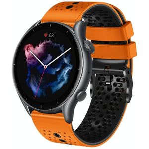 Voor Amazfit GTR 3 Pro 22 mm geperforeerde tweekleurige siliconen horlogeband (oranje + zwart)