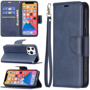 For iPhone 13 mini Retro Lambskin Texture Pure Color Horizontal Flip PU Leather Case  with Holder & Card Slots & Wallet & Lanyard(Blue)