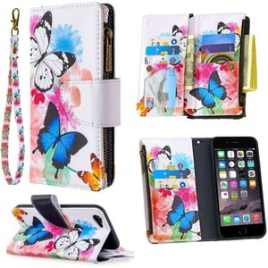 For iPhone 6s & 6 Colored Drawing Pattern Zipper Horizontal Flip Leather Case with Holder & Card Slots & Wallet(Two Butterflies)