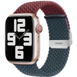 Nylon gevlochten stiksels gesp horlogeband voor Apple Watch Series 8 & 7 41 mm / SE 2 & 6 & SE & 5 & 4 40 mm / 3 & 2 & 1 38 mm (wijnrood diepblauw)