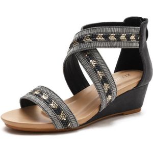 Dames Zomer Slope Heel Sandalen Anti-Slip Open-Toed Roman Style Schoenen  Maat: 38 (Zwart)