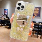 Voor iPhone 14 Pro Starry Sequin Diamond Cat Ears Spiegel Epoxy TPU Telefoonhoesje (Geel)