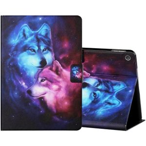 For Amazon Kindle Fire HD10 2015 / 2017 / 2019 Colored Drawing Horizontal Flip Leather Case with Holder & Card Slots & Sleep / Wake-up Function(Wolf)