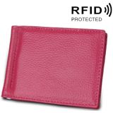 Cowhide Leather Litchi Texture Card Holder Wallet RFID Blocking Coin Purse Card Bag Protect Case with 6 Card Slots  Size: 110*82*8mm(Magenta)