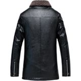 Men Casual Lapel Warm Leather Coat (Color:Black Size:L)