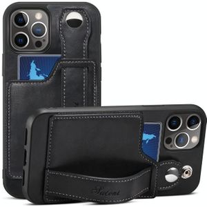 TPU + PU Leather Shockproof Protective Case with Card Slots and Hand Strap For Apple iPhone 12 Pro Max(Black)