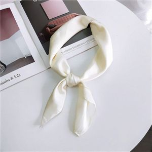 Soft Imitated Silk Fabric Solid Color Small Square Scarf Professional Silk Scarf for Women  Length: 70cm(White)