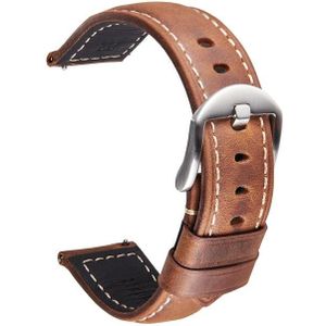 Smart Quick Release Watch Strap Crazy Horse Leather Retro Strap For Samsung Huawei Size: 22mm (Deep Brown Silver Buckle)