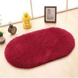 Faux Fur Rug Anti-slip Solid Bath Carpet Kids Room Door Mats Oval  Bedroom Living Room Rugs  Size:60x120cm(Wine Red)
