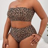 Plus-size sexy luipaardprint tweedelige bikinizwempak met hoge taille  maat: L