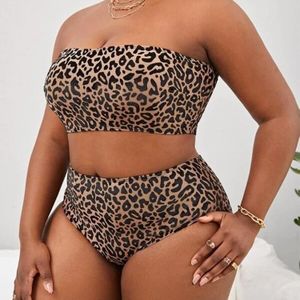 Plus-size sexy luipaardprint tweedelige bikinizwempak met hoge taille  maat: L